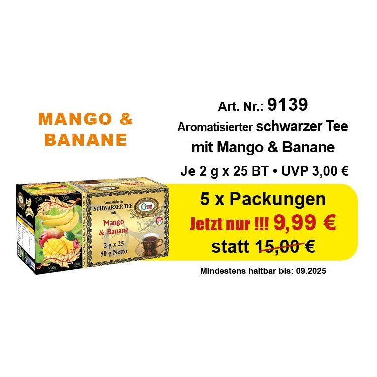 Art. 9139 5 x Gred Schwarzer Tee mit Mango & Banane je 2g x 25 Art. 9139 5 x Gred Schwarzer Tee mit Mango & Banane je 2g x 25
