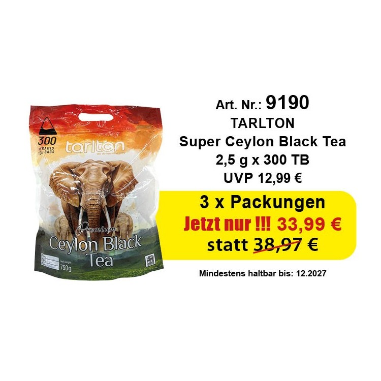 Angebot 3 x Tarlton Super Ceylon Black Tea Family Pack 2,5 Gr. 300 TB.