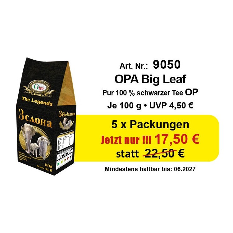 Art. 9050 5 x Gred Schwarzer Ceylon Tee OPA je 100 Gr.