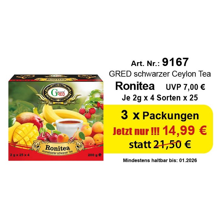 Art. 9167 3 x Gred Schwarzer Tee "Ronitea" je 2g x 25 x 4