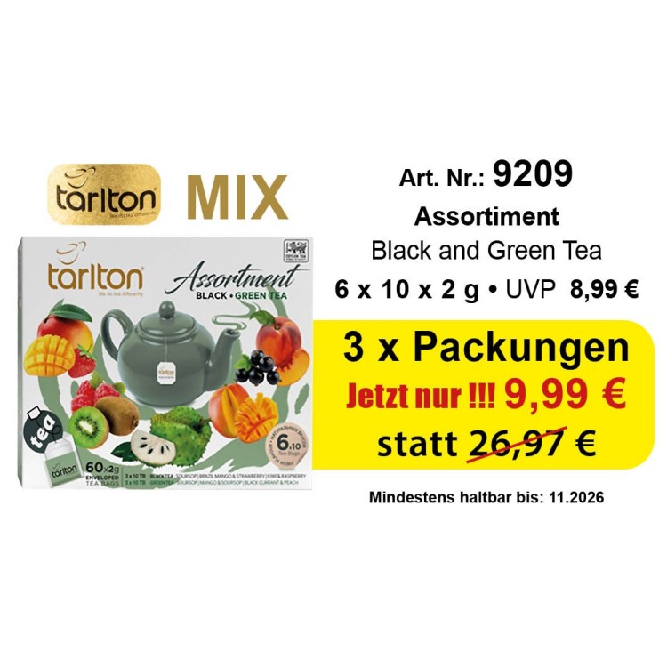 Art. 9209 Angebot 3 x Tarlton MIX - Assortiment Black und  Green 2Gr. x 10 x 6 Flaver