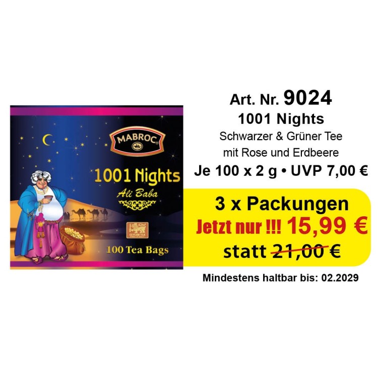 ANGEBOT 3 x Mabrock 1001 Nights 2 x 100 TB Schwarzer und Gruner Tee