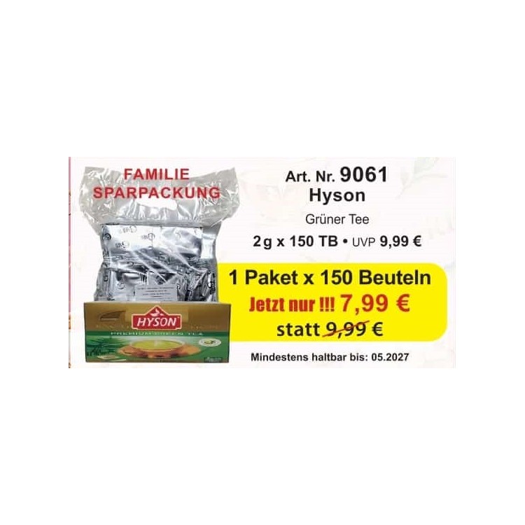 Art. 9061 je Hyson Gruener Tee 2,5 Gr. in 150 TB Family Pack