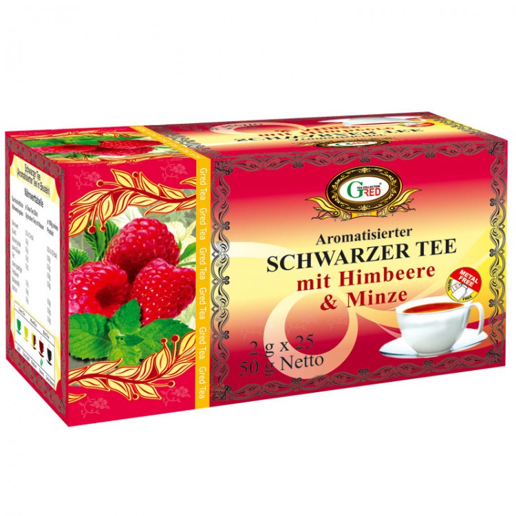 Gred Schwarzer Tee mit Himbeere & Minze 2g x 25 Gred Schwarzer Tee mit Himbeere & Minze 2g x 25