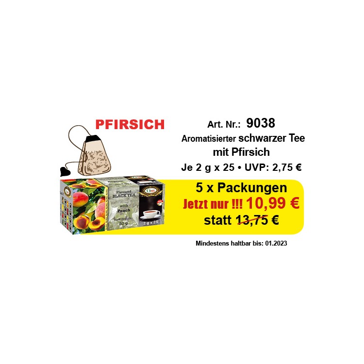 Art. 9038 5 x Gred Schwarzer Tee "Pfirsich" je 2g x 25