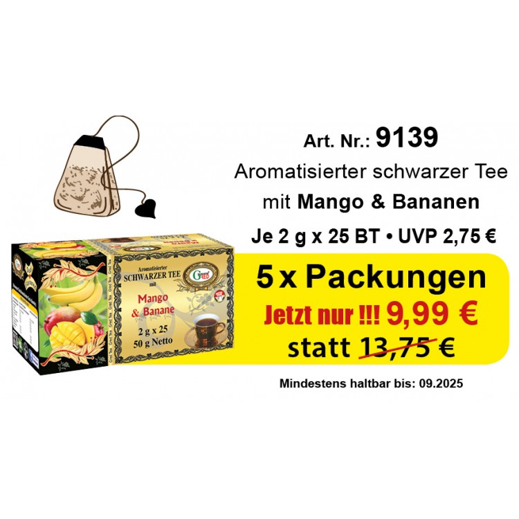 Art. 9139 5 x Gred Schwarzer Tee mit Mango & Banane je 2g x 25