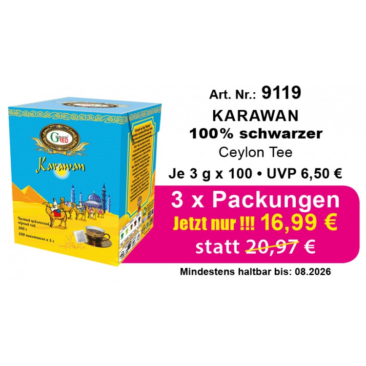 Art. Nr. 9119  3 x  Packung  Gred Schwarzer Tee "Karawan"  je 3 x 100
