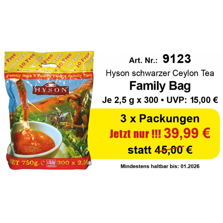 3 x Hyson Schwarzer Tee "Family Bag" je 2,5g x 300