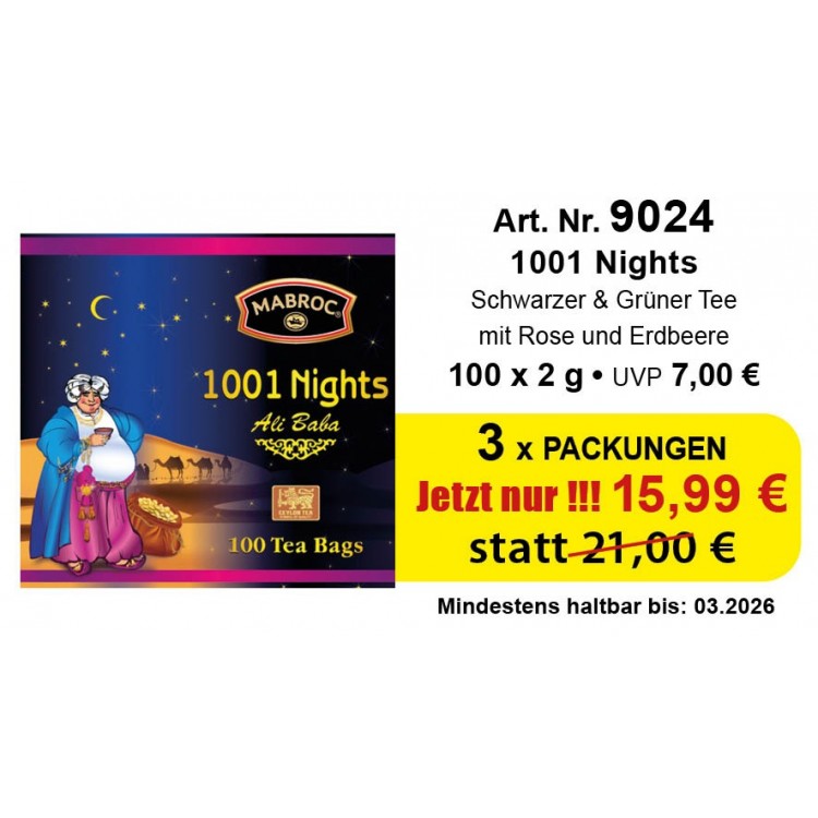 ANGEBOT 3 x Mabrock 1001 Nights 2 x 100 TB Schwarzer und Gruner Tee ANGEBOT 3 x Mabrock 1001 Nights 2 x 100 TB Schwarzer und Gruner Tee